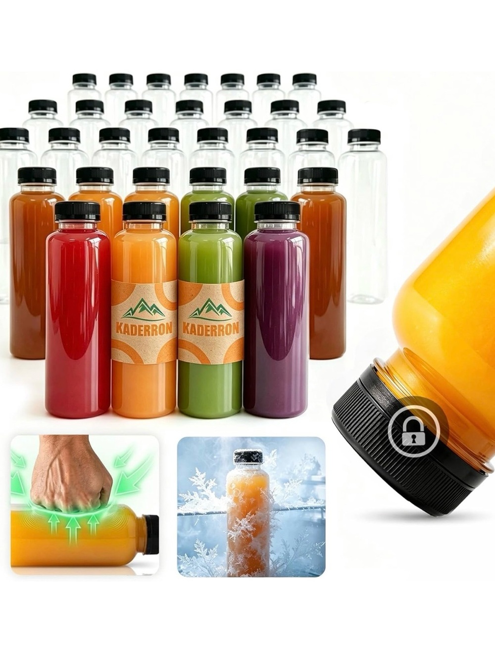NWT Kaderron 40pcs 12oz PET disposable plastic Juice Bottle with cap